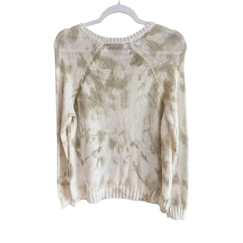 Wooded Ships Womens Beige Tie-Dye Peace Sign Raglan Pullover Sweater Size Medium